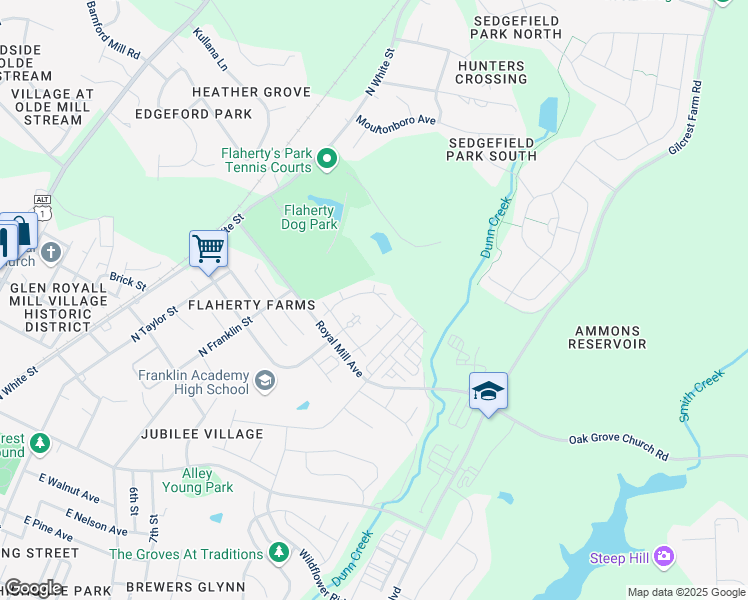 map of restaurants, bars, coffee shops, grocery stores, and more near 1072 Thornrose Way in Wake Forest