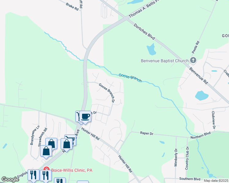 map of restaurants, bars, coffee shops, grocery stores, and more near 1728 Parkridge Road in Rocky Mount