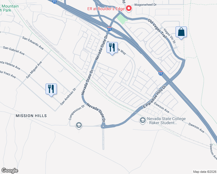 map of restaurants, bars, coffee shops, grocery stores, and more near 1149 Paradise Vista Drive in Henderson