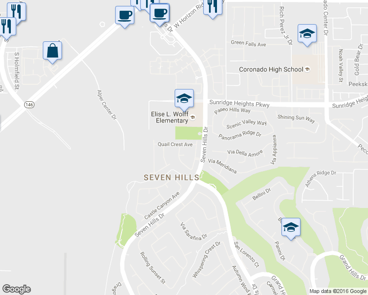 map of restaurants, bars, coffee shops, grocery stores, and more near 3096 Maple Ridge Court in Henderson