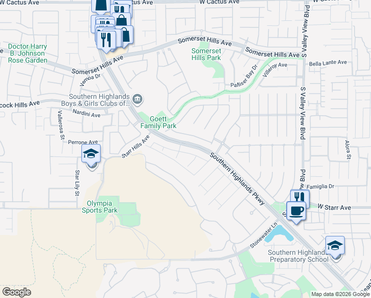 map of restaurants, bars, coffee shops, grocery stores, and more near 4443 Prada Place in Las Vegas