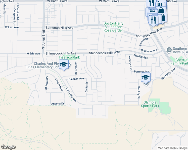 map of restaurants, bars, coffee shops, grocery stores, and more near 11095 Ampus Place in Las Vegas