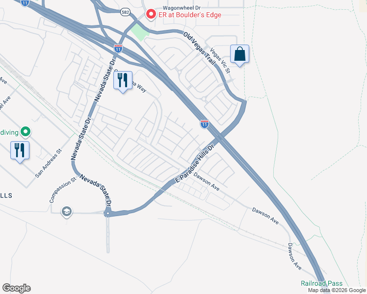 map of restaurants, bars, coffee shops, grocery stores, and more near 1093 Elation Lane in Henderson