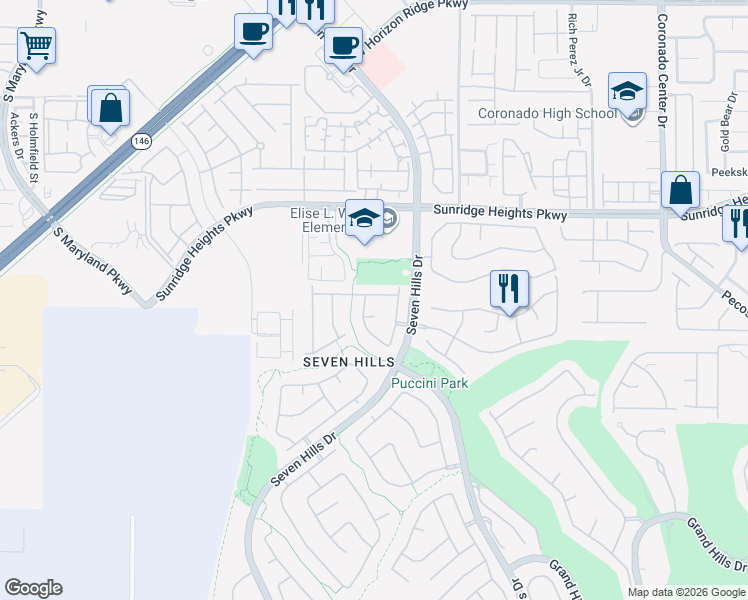 map of restaurants, bars, coffee shops, grocery stores, and more near 3096 Maple Ridge Court in Henderson