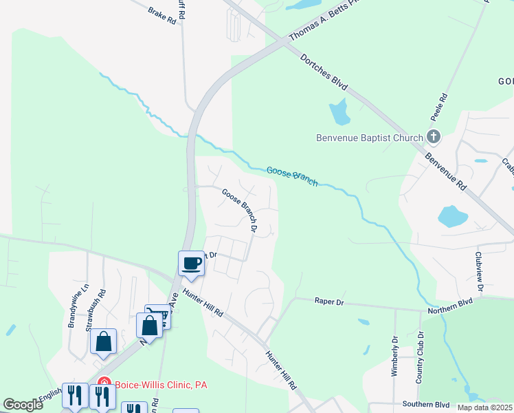 map of restaurants, bars, coffee shops, grocery stores, and more near 1728 Parkridge Road in Rocky Mount