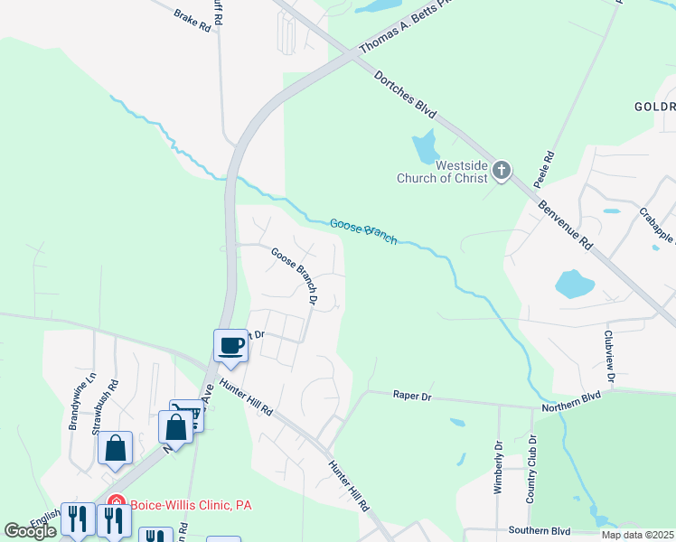 map of restaurants, bars, coffee shops, grocery stores, and more near 5 Walbrook Court in Rocky Mount