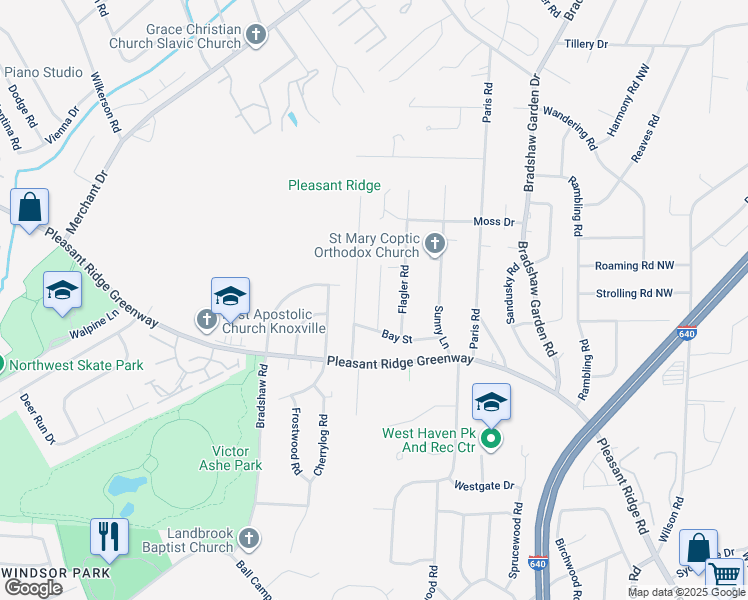 map of restaurants, bars, coffee shops, grocery stores, and more near 3325 Cindy Lane in Knoxville
