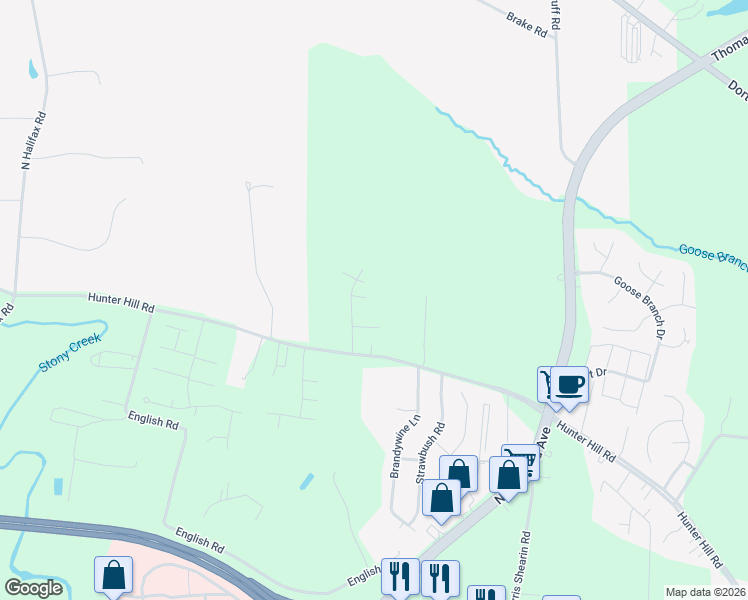 map of restaurants, bars, coffee shops, grocery stores, and more near 2550 Rabbits Trce in Rocky Mount