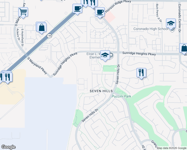 map of restaurants, bars, coffee shops, grocery stores, and more near 1112 Cathedral Ridge Street in Henderson