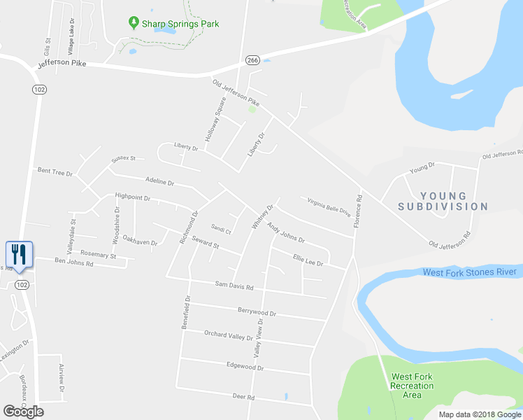 map of restaurants, bars, coffee shops, grocery stores, and more near 213 Andy Johns Drive in Smyrna