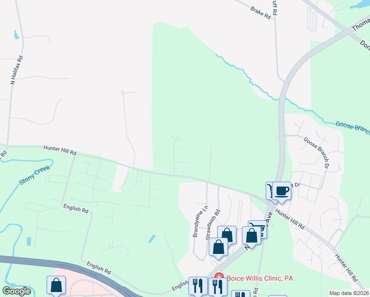 map of restaurants, bars, coffee shops, grocery stores, and more near 2550 Rabbits Trce in Rocky Mount