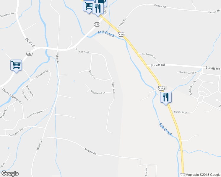 map of restaurants, bars, coffee shops, grocery stores, and more near 188 Forest Trail in Brentwood