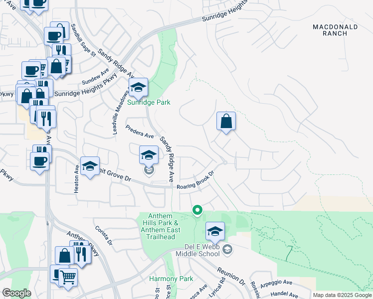 map of restaurants, bars, coffee shops, grocery stores, and more near 2283 Dakota Sky Court in Henderson