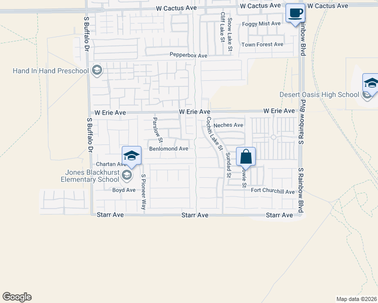 map of restaurants, bars, coffee shops, grocery stores, and more near 7375 Benlomond Avenue in Las Vegas