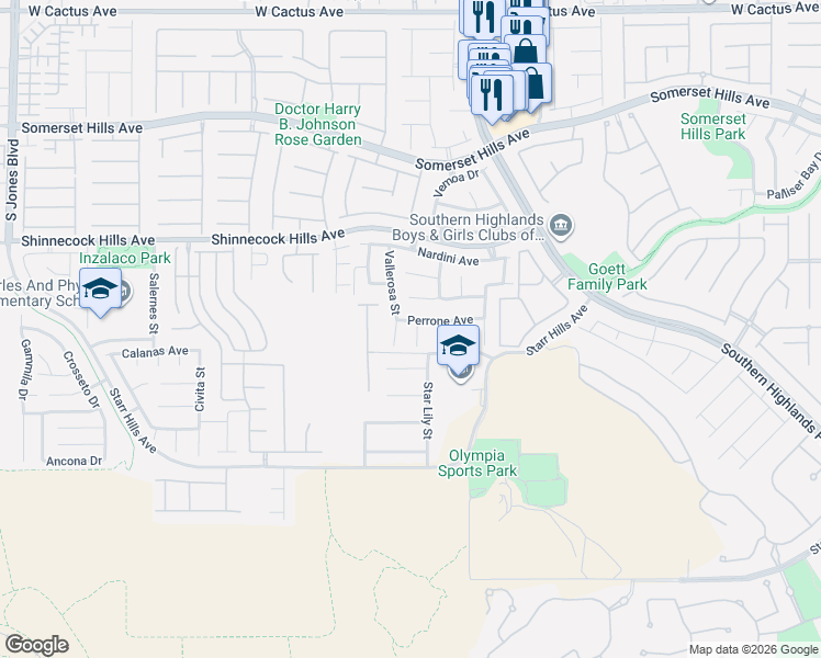 map of restaurants, bars, coffee shops, grocery stores, and more near 11092 Vallerosa Street in Las Vegas