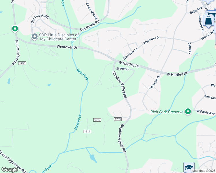 map of restaurants, bars, coffee shops, grocery stores, and more near 938 Londonderry Drive in High Point