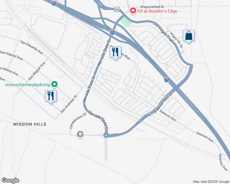 map of restaurants, bars, coffee shops, grocery stores, and more near 1149 Paradise Vista Drive in Henderson
