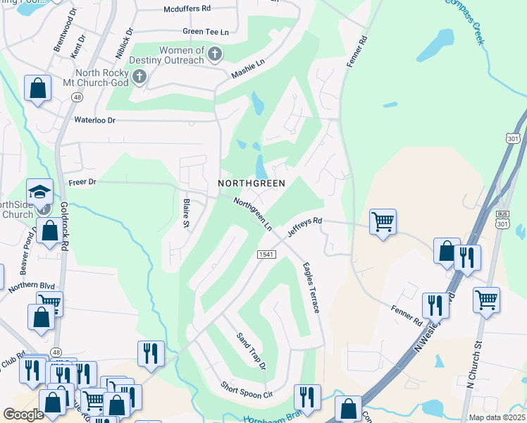 map of restaurants, bars, coffee shops, grocery stores, and more near 112 Spinnaker Cove in Rocky Mount