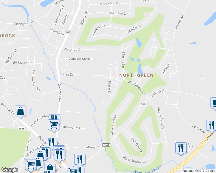 map of restaurants, bars, coffee shops, grocery stores, and more near 1620 Blaire Street in Rocky Mount