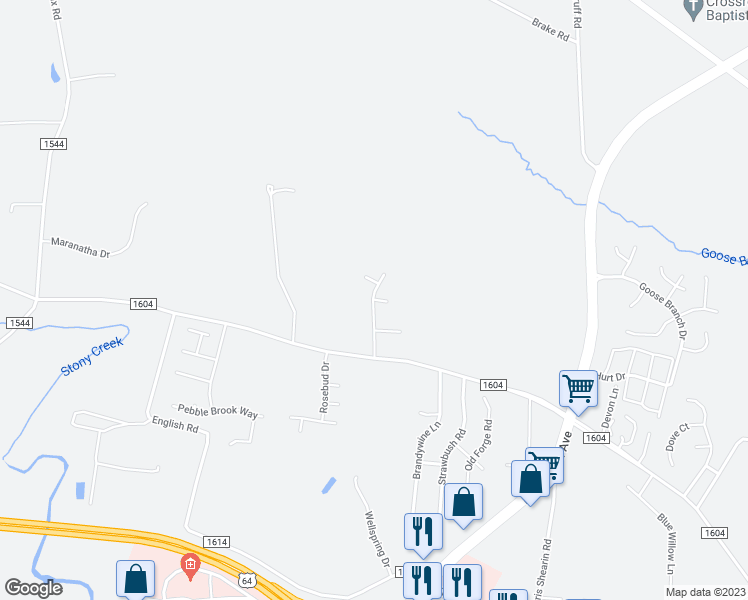 map of restaurants, bars, coffee shops, grocery stores, and more near 110 Fox Den Court in Rocky Mount