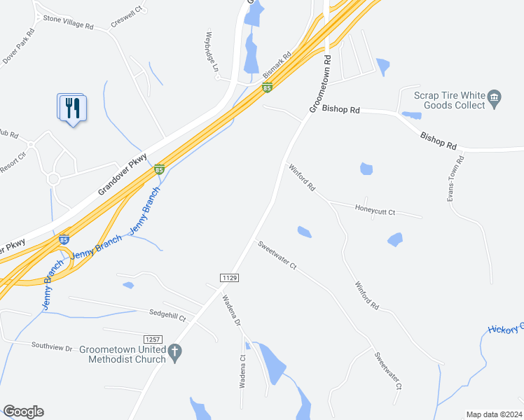 map of restaurants, bars, coffee shops, grocery stores, and more near 4624 Groometown Road in Greensboro