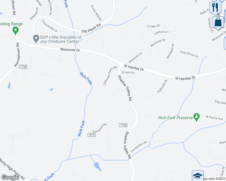 map of restaurants, bars, coffee shops, grocery stores, and more near 938 Londonderry Drive in High Point
