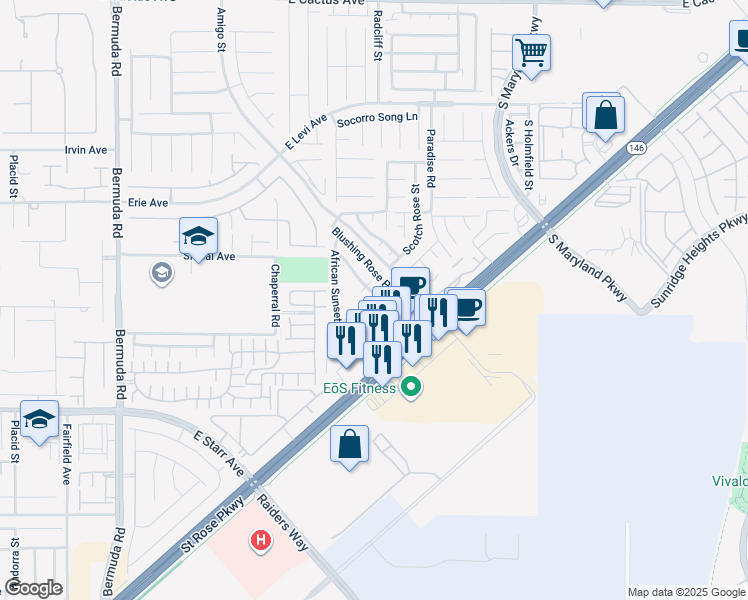 map of restaurants, bars, coffee shops, grocery stores, and more near 11066 Arcadia Sunrise Drive in Henderson
