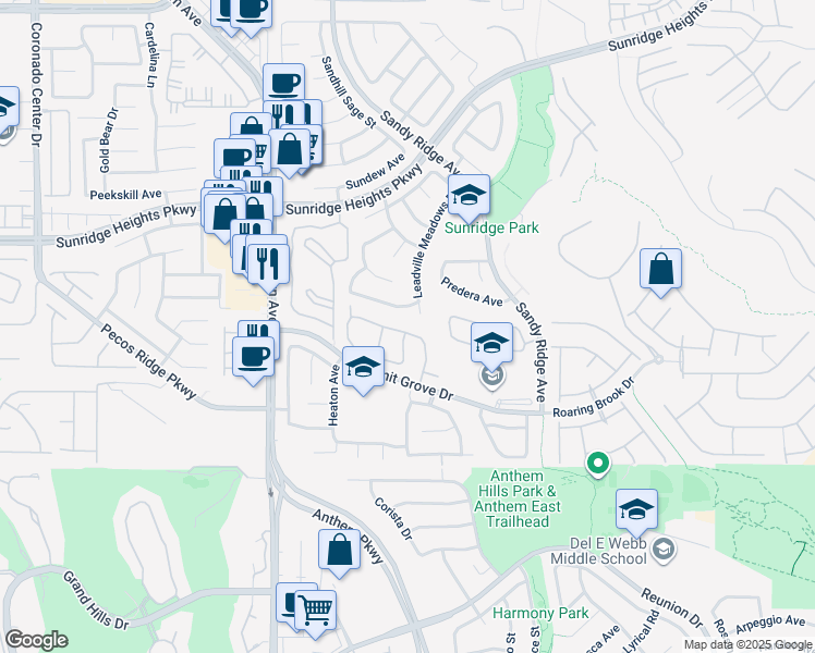 map of restaurants, bars, coffee shops, grocery stores, and more near 2508 Ashley Rose Terrace in Henderson