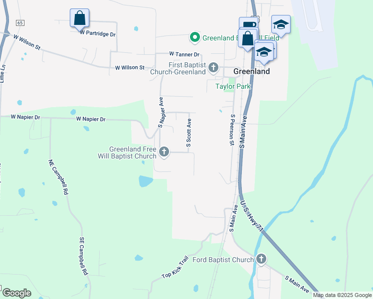 map of restaurants, bars, coffee shops, grocery stores, and more near 295 West Shadow Drive in Fayetteville