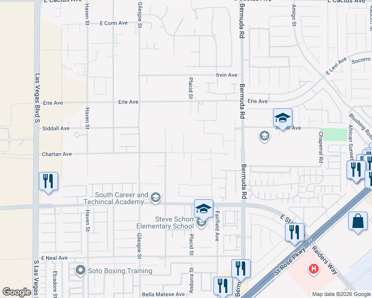 map of restaurants, bars, coffee shops, grocery stores, and more near 11165 Placid Street in Las Vegas