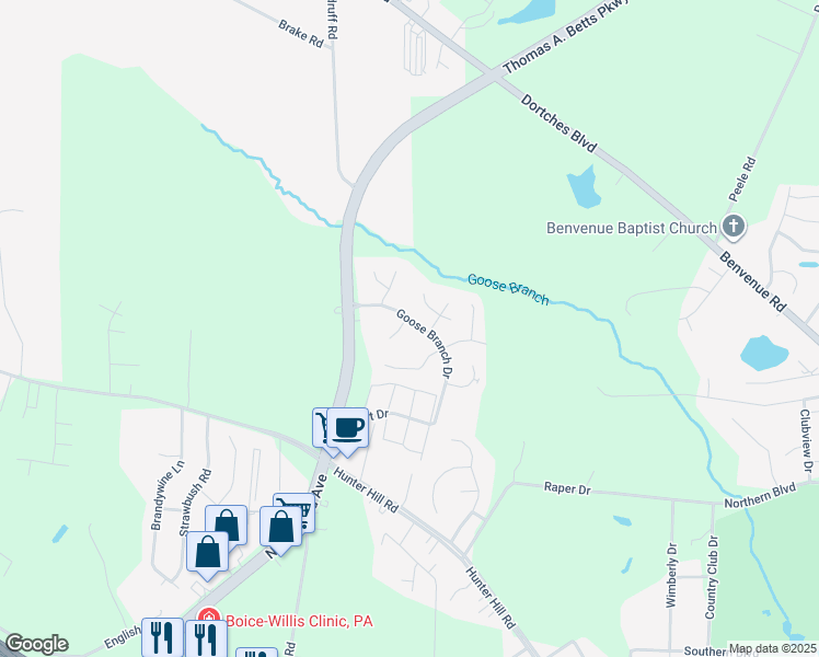 map of restaurants, bars, coffee shops, grocery stores, and more near 116 Parkridge Court in Rocky Mount