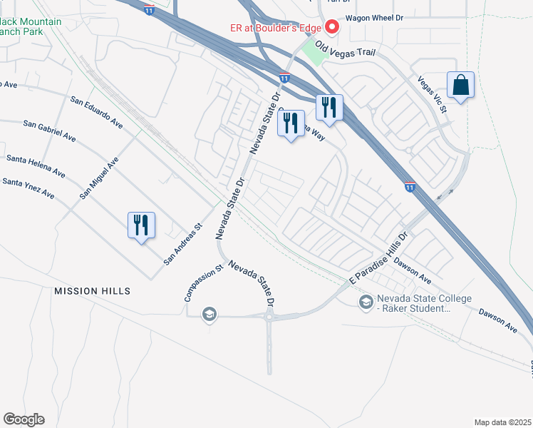 map of restaurants, bars, coffee shops, grocery stores, and more near 1149 Paradise Vista Drive in Henderson