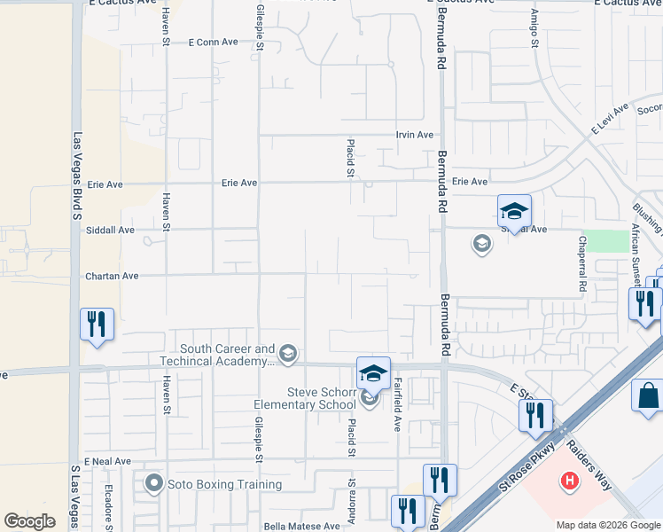 map of restaurants, bars, coffee shops, grocery stores, and more near 286 Chartan Avenue in Las Vegas