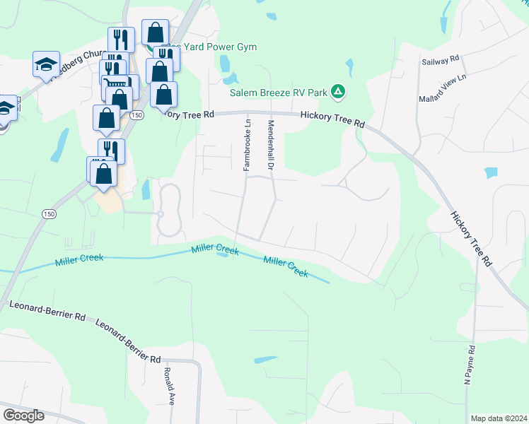 map of restaurants, bars, coffee shops, grocery stores, and more near 446 Mendenhall Drive in Winston-Salem