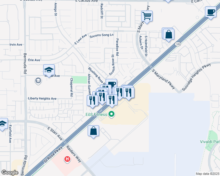 map of restaurants, bars, coffee shops, grocery stores, and more near 11056 Abbeyfield Rose Drive in Henderson