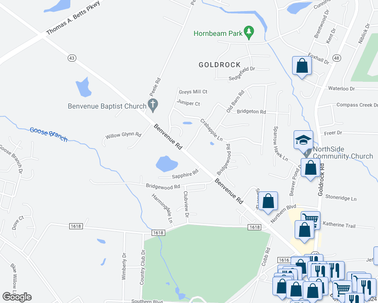 map of restaurants, bars, coffee shops, grocery stores, and more near 1501 Winterberry Drive in Rocky Mount