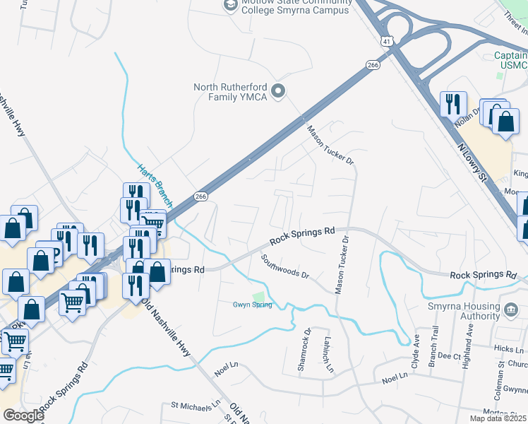 map of restaurants, bars, coffee shops, grocery stores, and more near 816 Odom Court in Smyrna