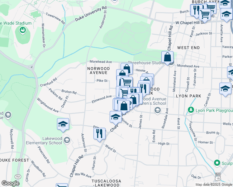 map of restaurants, bars, coffee shops, grocery stores, and more near 1914 Jersey Avenue in Durham