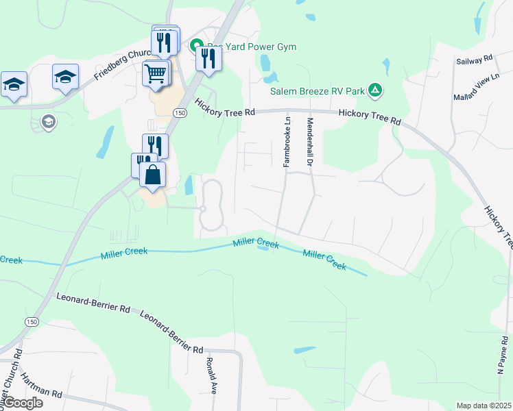 map of restaurants, bars, coffee shops, grocery stores, and more near 135 Widaustin Drive in Winston-Salem