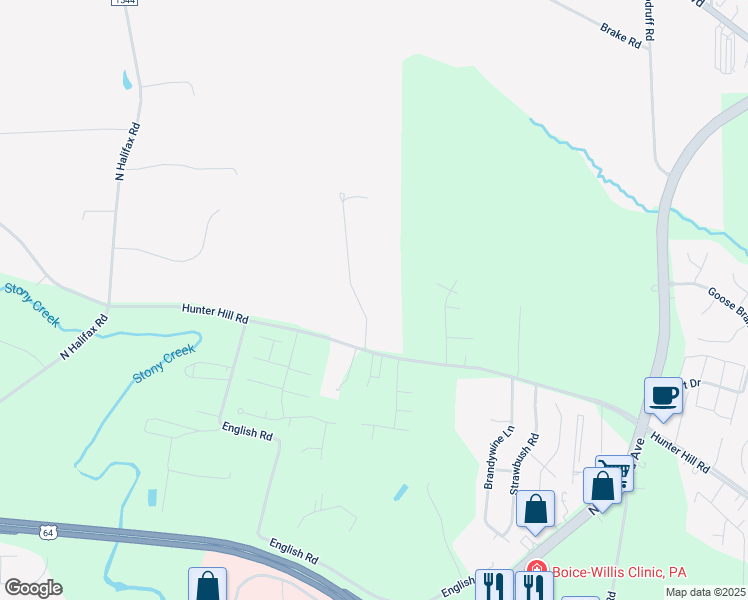 map of restaurants, bars, coffee shops, grocery stores, and more near 7110 Hunter Hill Road in Rocky Mount