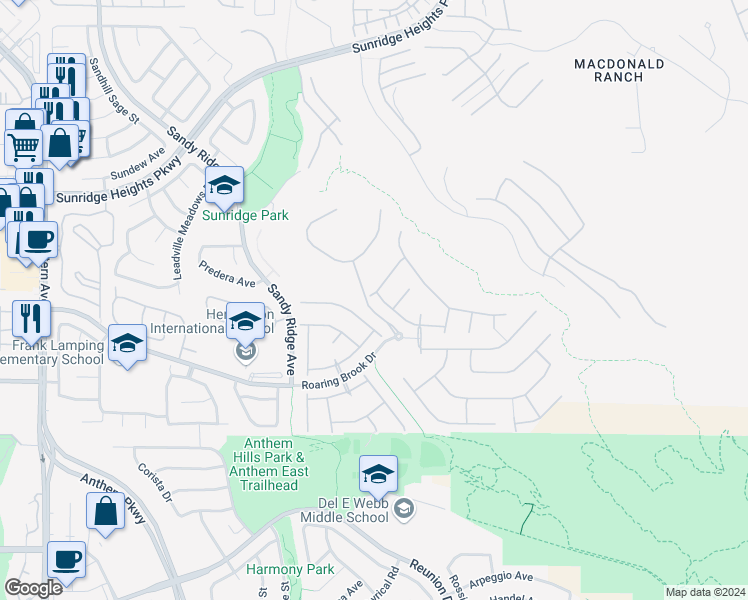 map of restaurants, bars, coffee shops, grocery stores, and more near 2255 Double Tree Avenue in Henderson