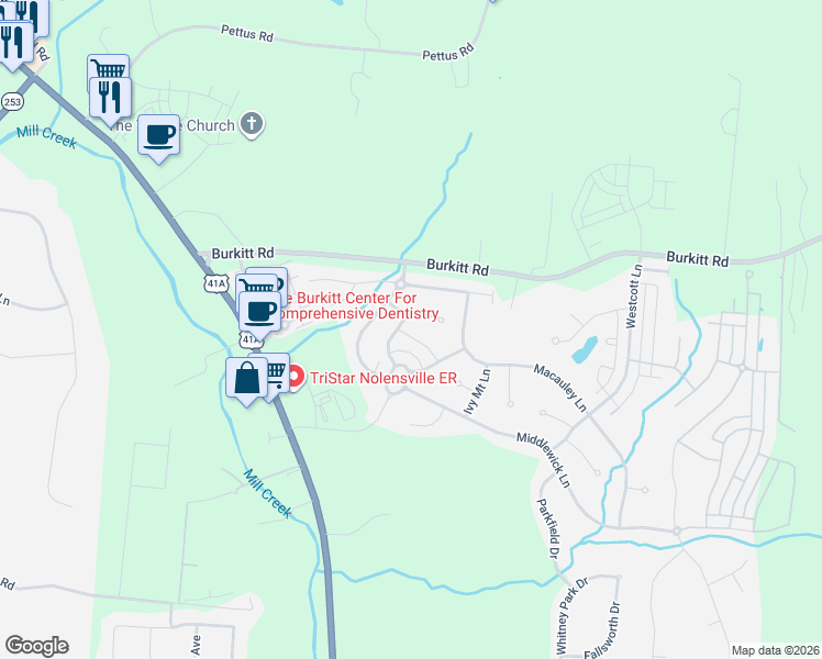 map of restaurants, bars, coffee shops, grocery stores, and more near 728 Meadowcroft Lane in Nolensville