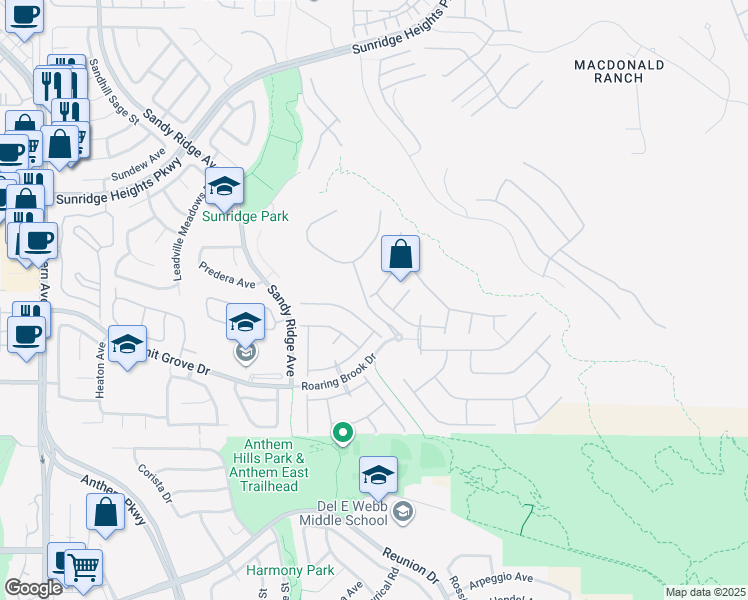 map of restaurants, bars, coffee shops, grocery stores, and more near 2255 Double Tree Avenue in Henderson