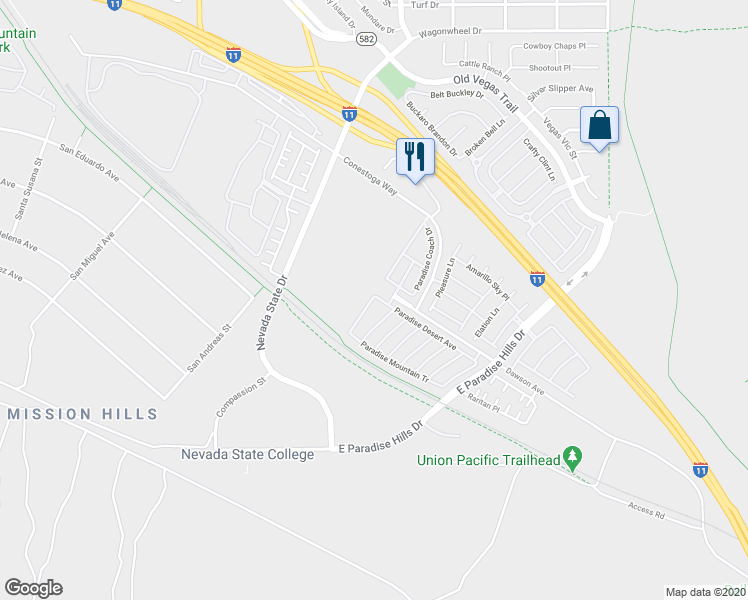 map of restaurants, bars, coffee shops, grocery stores, and more near 1099 Country Coach Drive in Henderson
