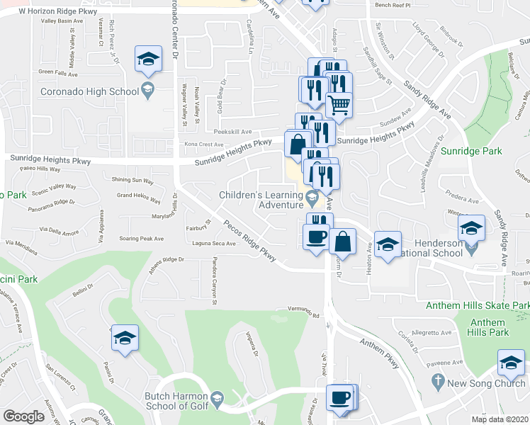 map of restaurants, bars, coffee shops, grocery stores, and more near 1027 Ocean Shell Street in Henderson