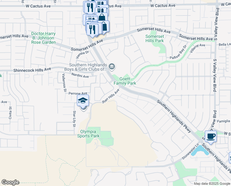 map of restaurants, bars, coffee shops, grocery stores, and more near 2 Starr Hills Avenue in Las Vegas