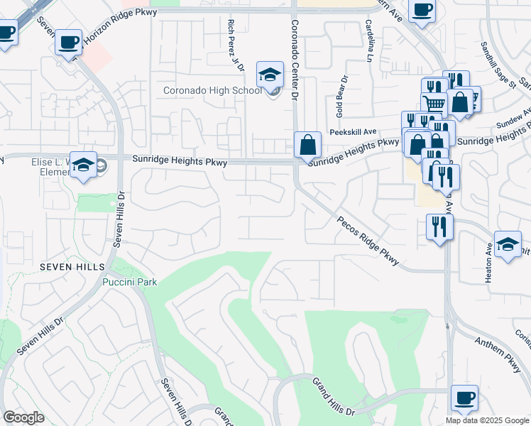 map of restaurants, bars, coffee shops, grocery stores, and more near 2828 Maryland Hills Drive in Henderson
