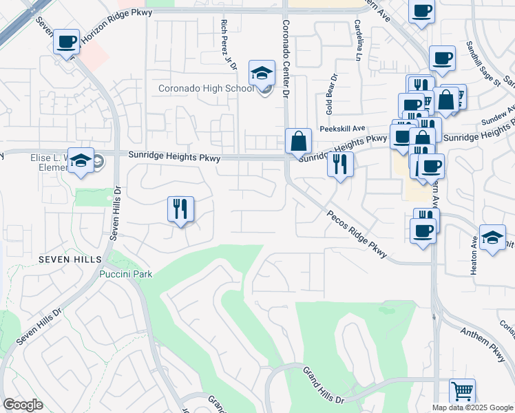 map of restaurants, bars, coffee shops, grocery stores, and more near 2828 Maryland Hills Drive in Henderson