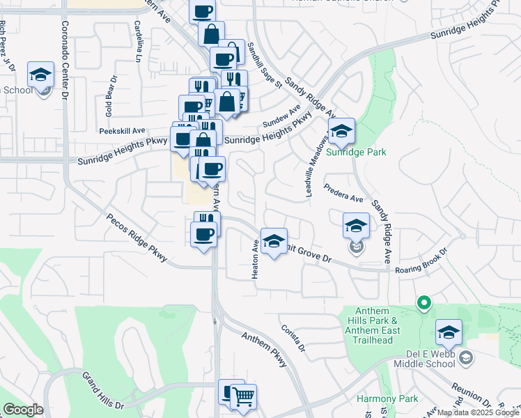 map of restaurants, bars, coffee shops, grocery stores, and more near 2547 Serenity Hollow Drive in Henderson
