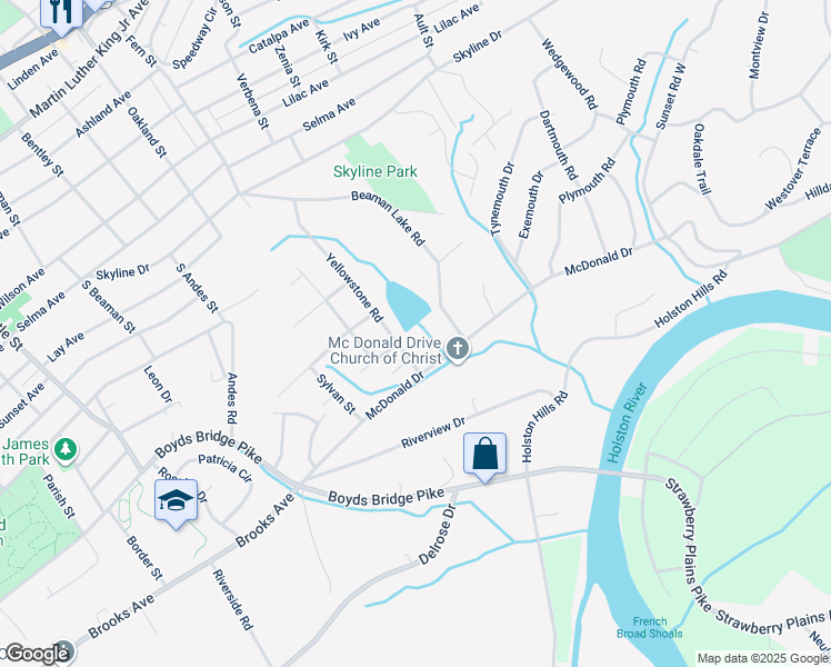 map of restaurants, bars, coffee shops, grocery stores, and more near 1301 Joy Road in Knoxville